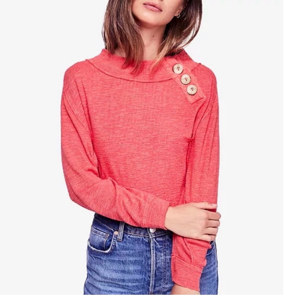 Free People We The Free Don’t Forget Me Coral Henley Top Size L